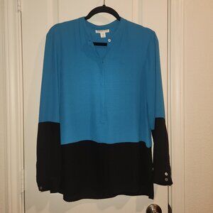 Coldwater Creek Teal & Black Color-Block Blouse – Women’s Size Medium (10–12)